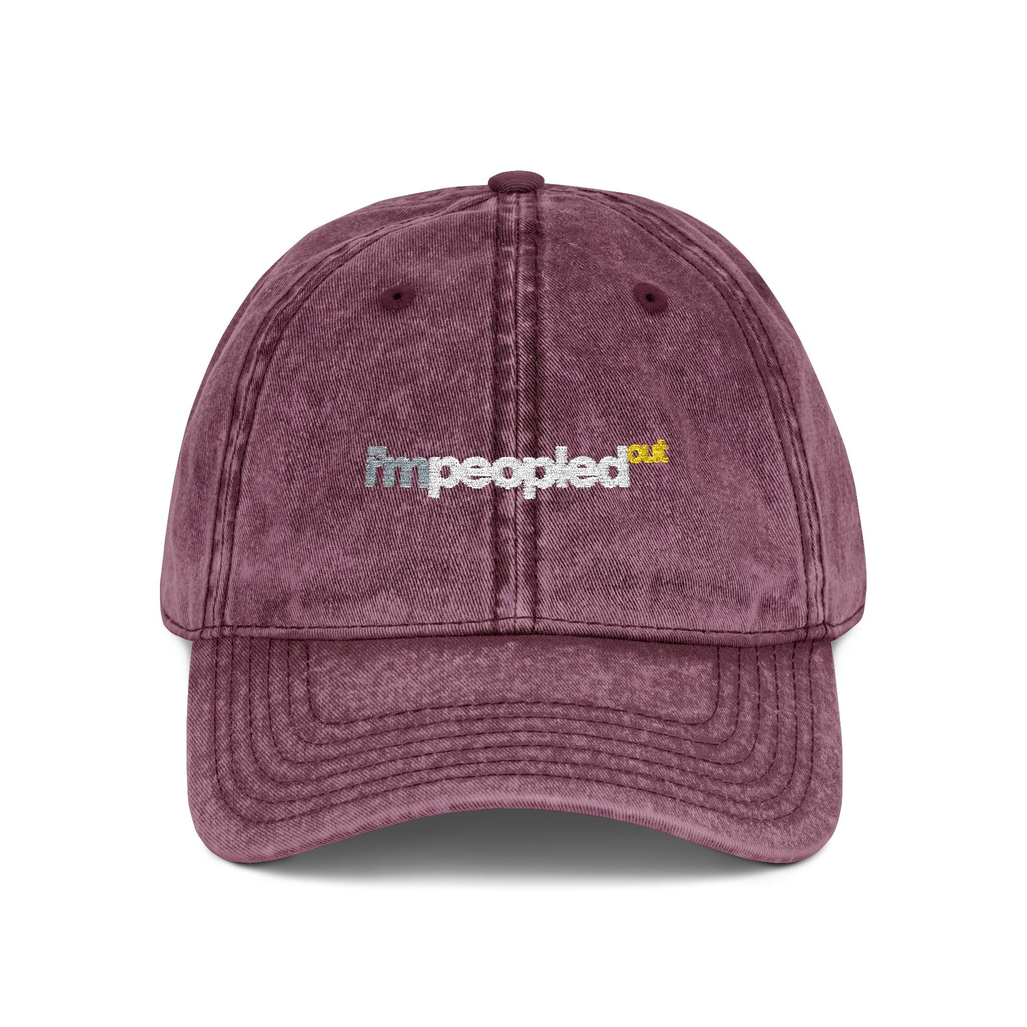 DNKE Vintage Embroidered 'I'm Peopled Out' Washed Cap
