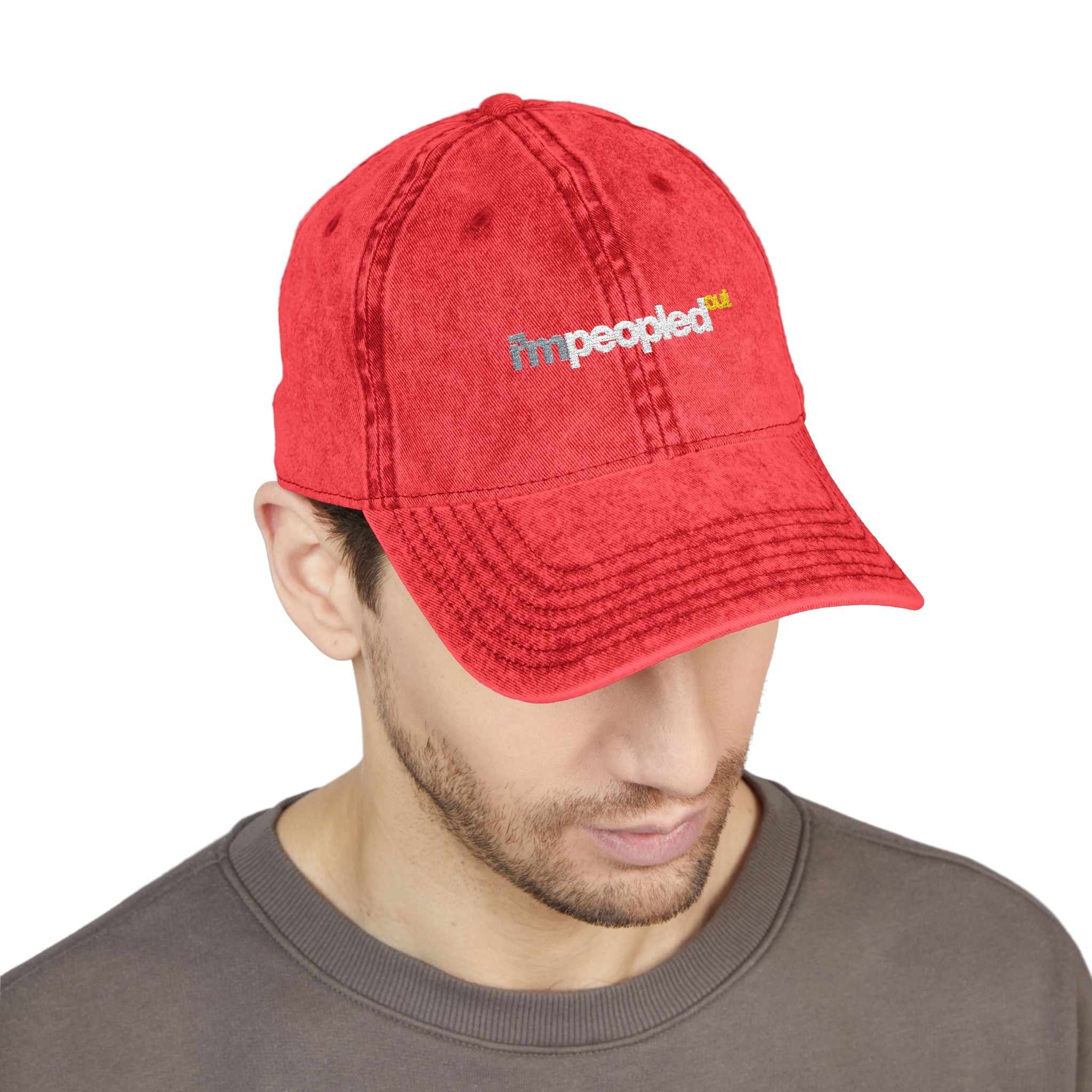 DNKE Vintage Embroidered 'I'm Peopled Out' Washed Cap
