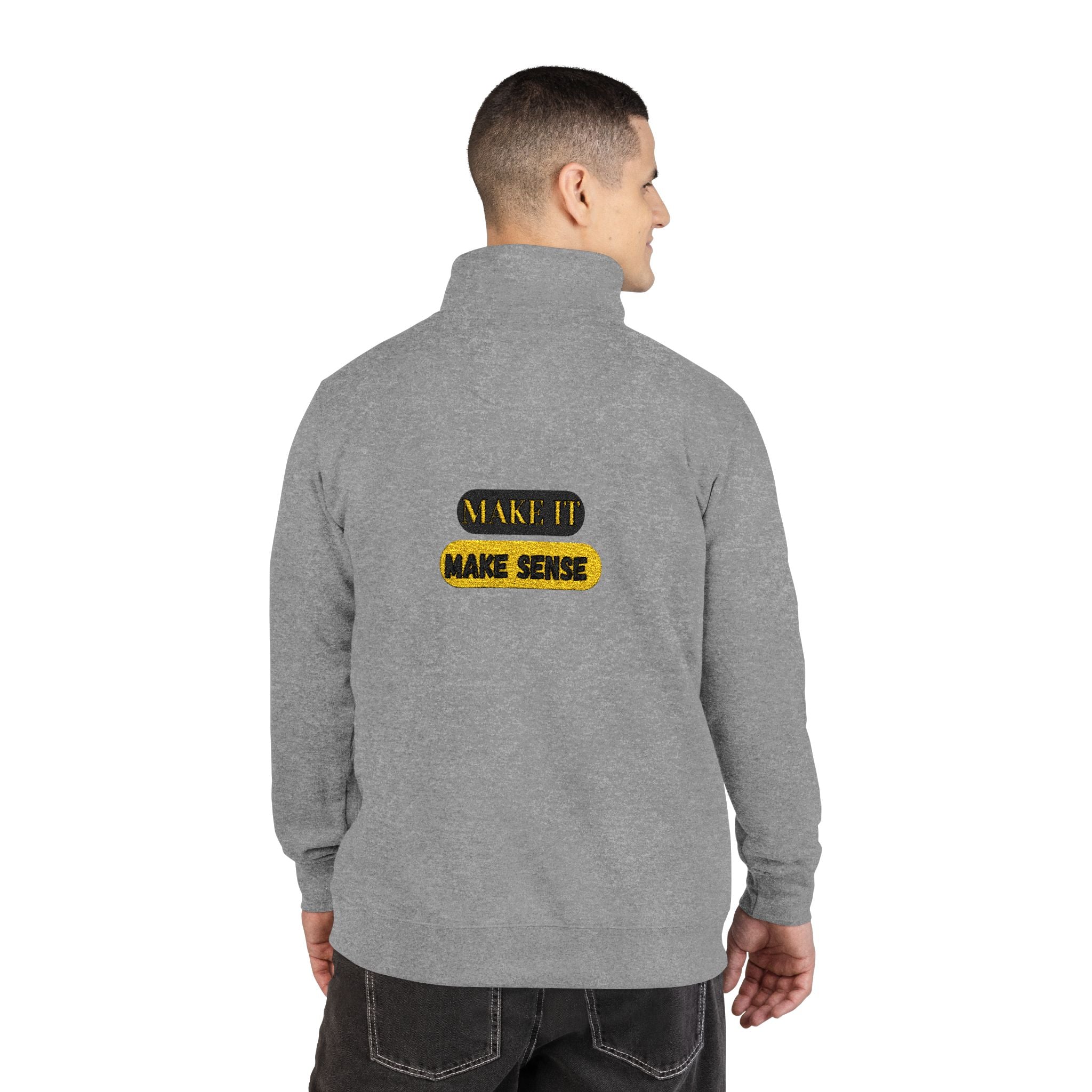 DNKE - Make It Make Sense Embroidered Fleece Pullover — Cozy Casual Sweatshirt with Back Text