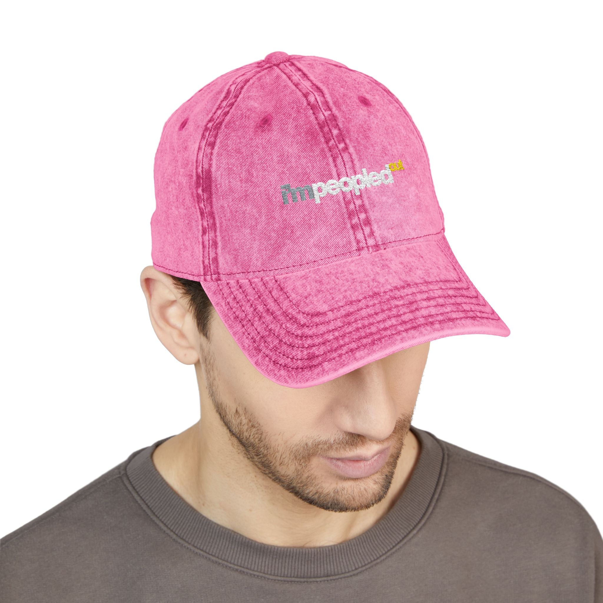 DNKE Vintage Embroidered 'I'm Peopled Out' Washed Cap