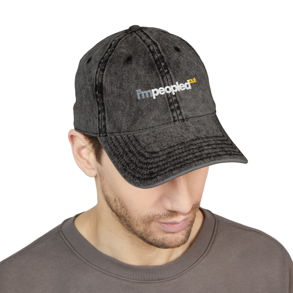 DNKE Vintage Embroidered 'I'm Peopled Out' Washed Cap