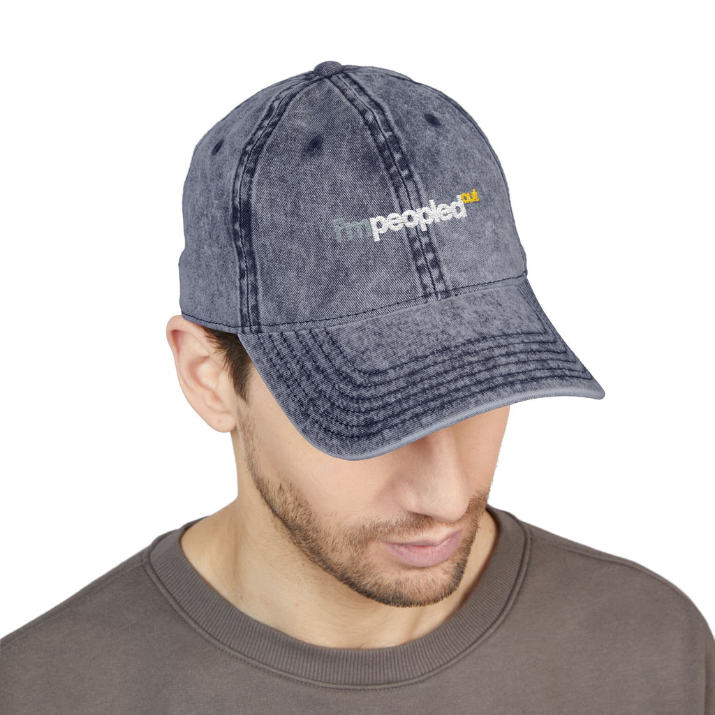 DNKE Vintage Embroidered 'I'm Peopled Out' Washed Cap