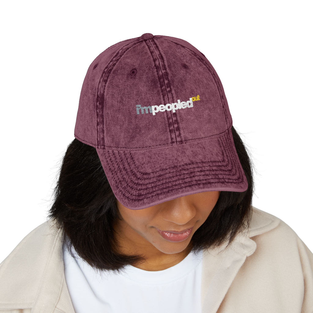 DNKE Vintage Embroidered 'I'm Peopled Out' Washed Cap
