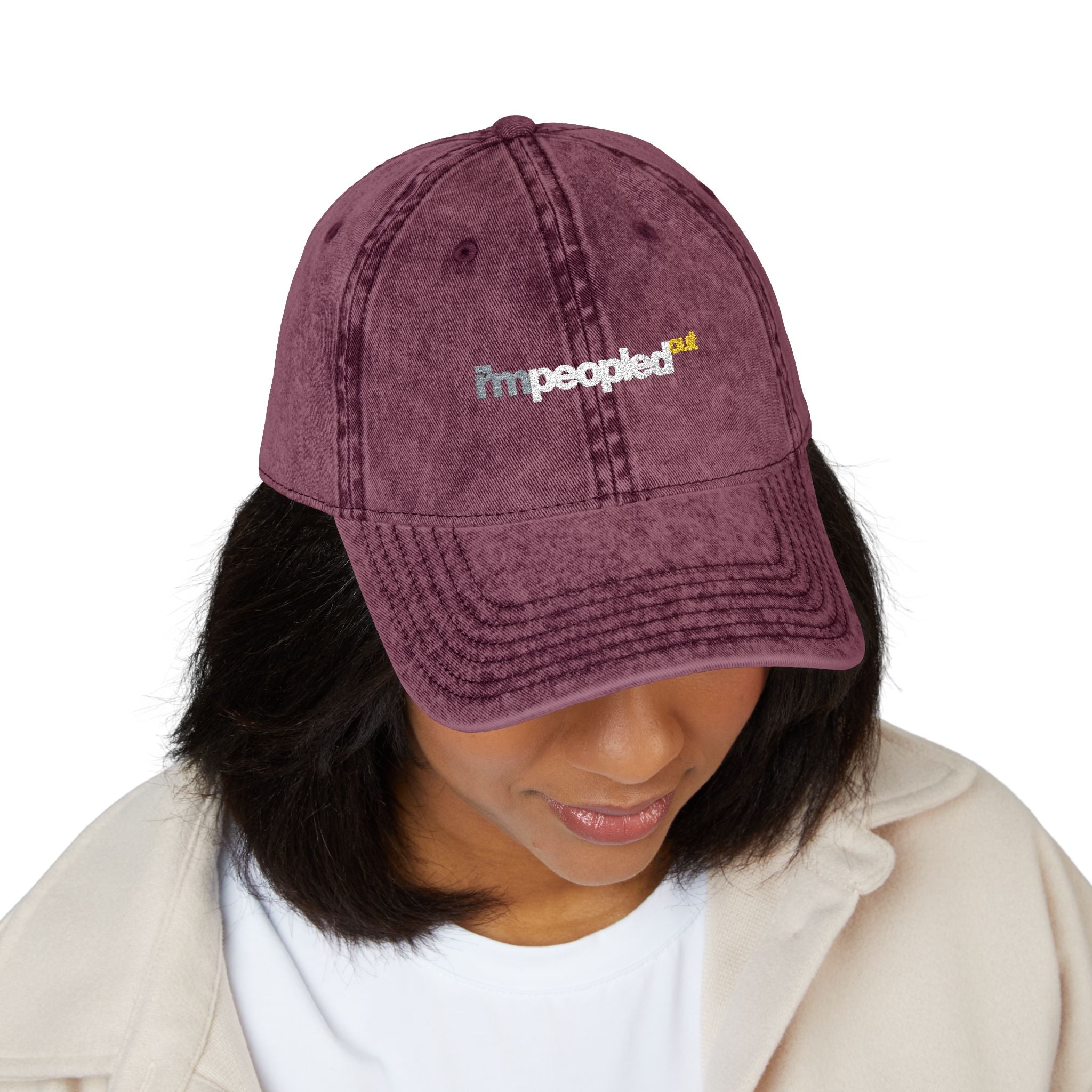 DNKE Vintage Embroidered 'I'm Peopled Out' Washed Cap