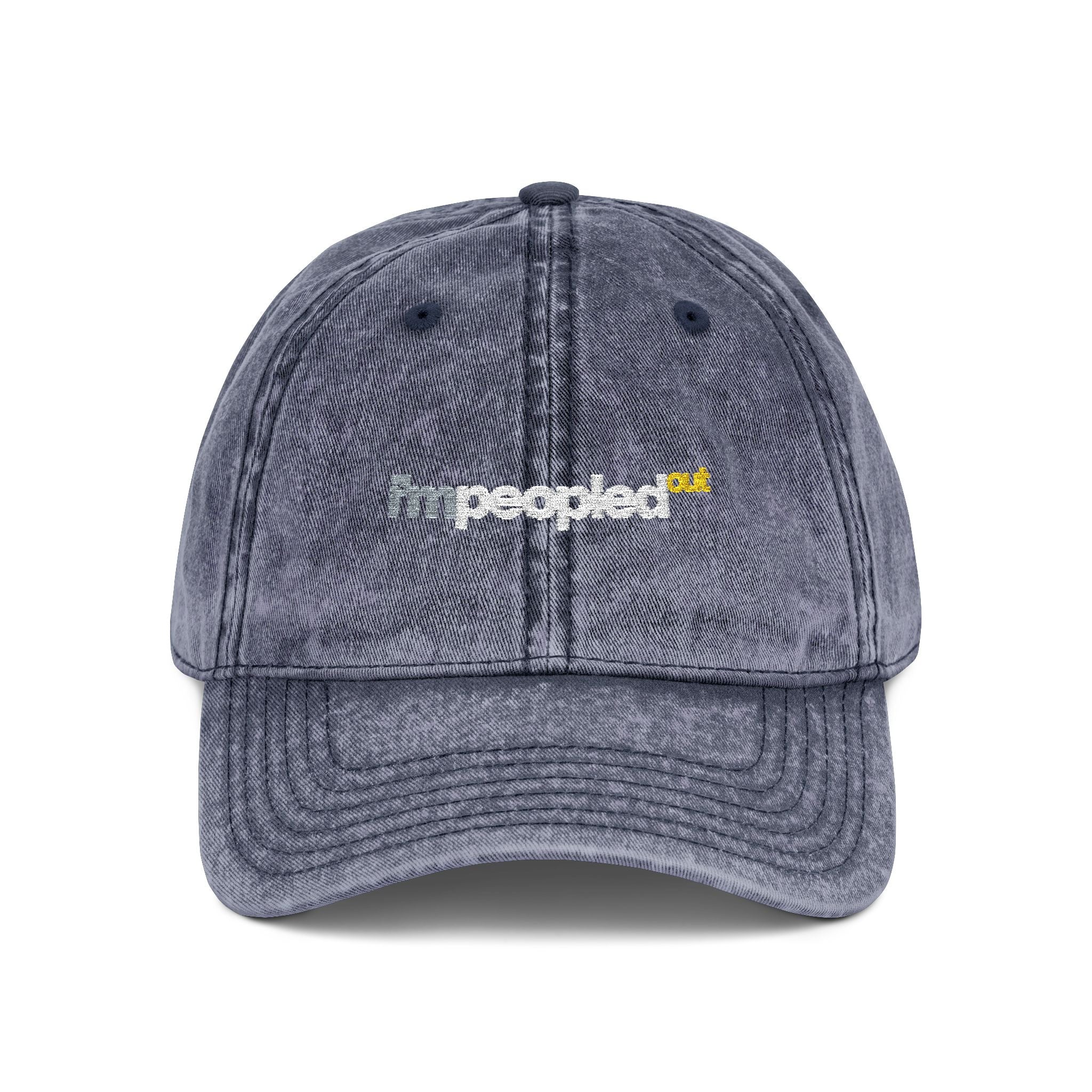 DNKE Vintage Embroidered 'I'm Peopled Out' Washed Cap
