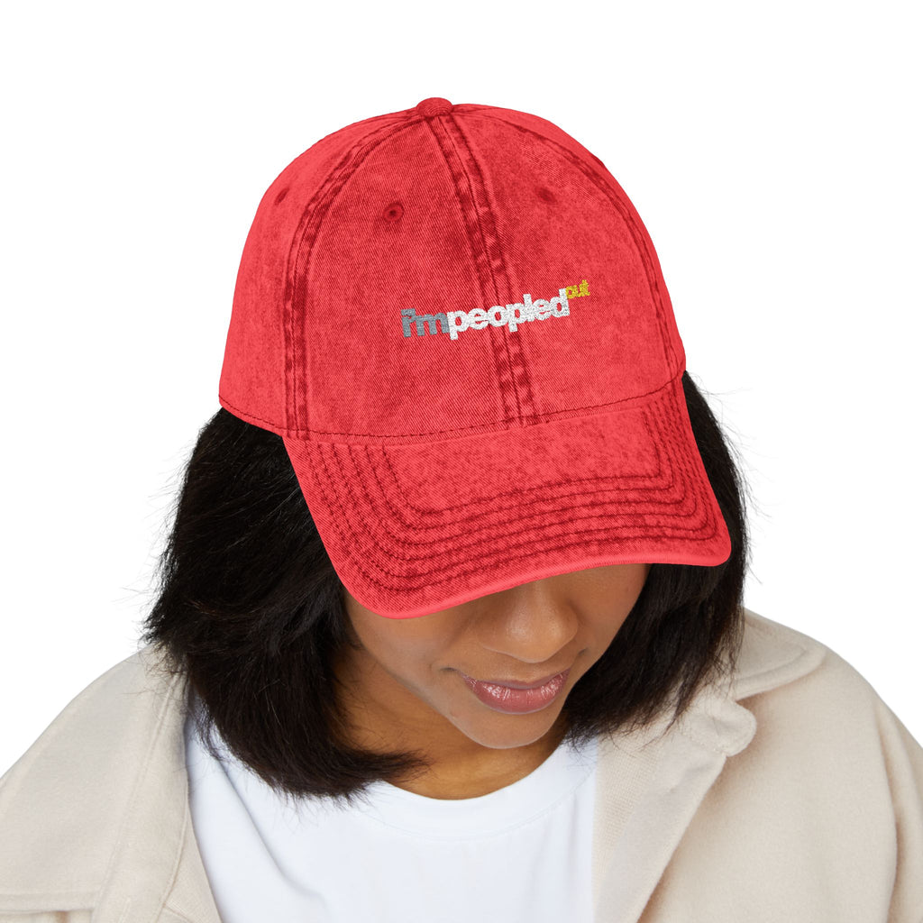 DNKE Vintage Embroidered 'I'm Peopled Out' Washed Cap