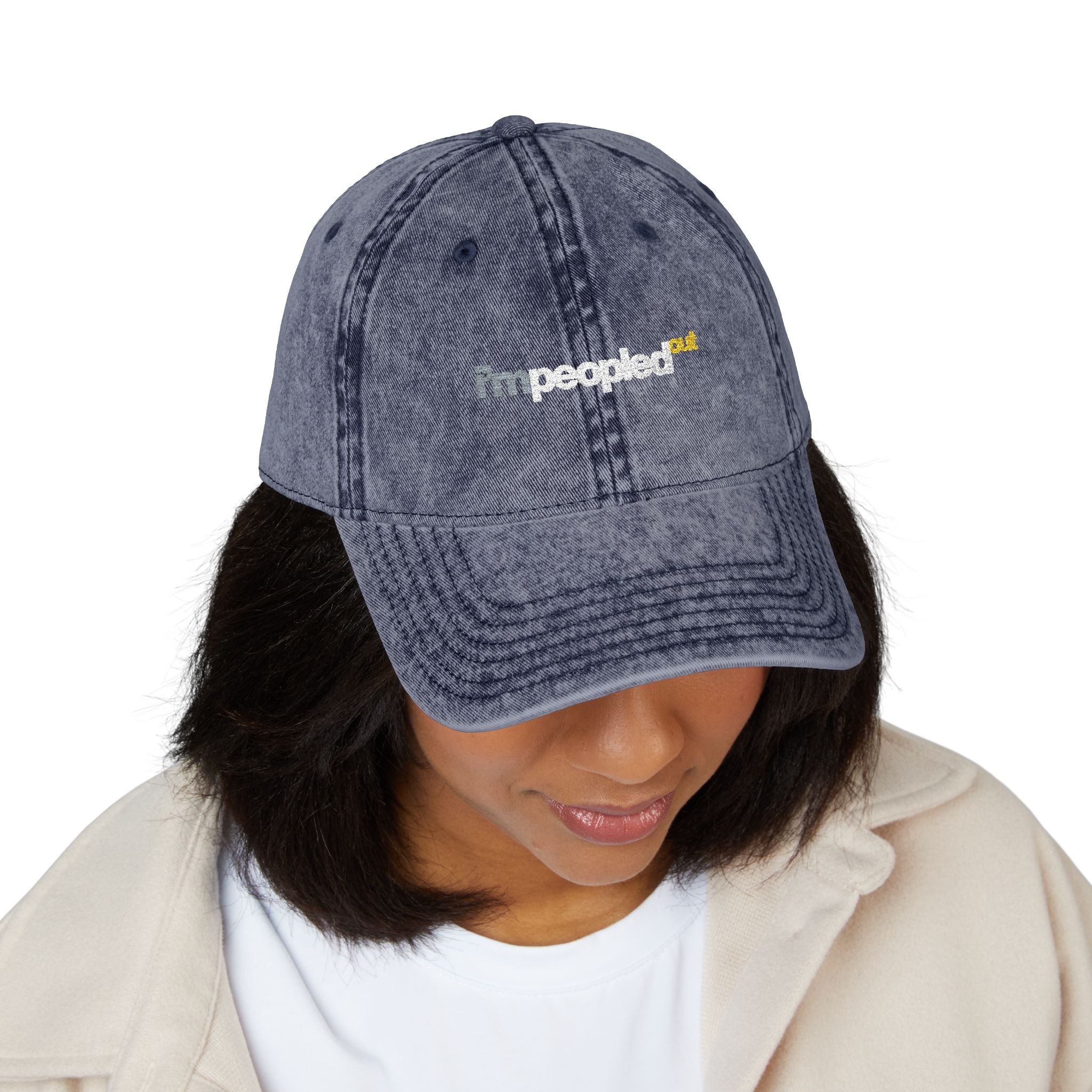 DNKE Vintage Embroidered 'I'm Peopled Out' Washed Cap