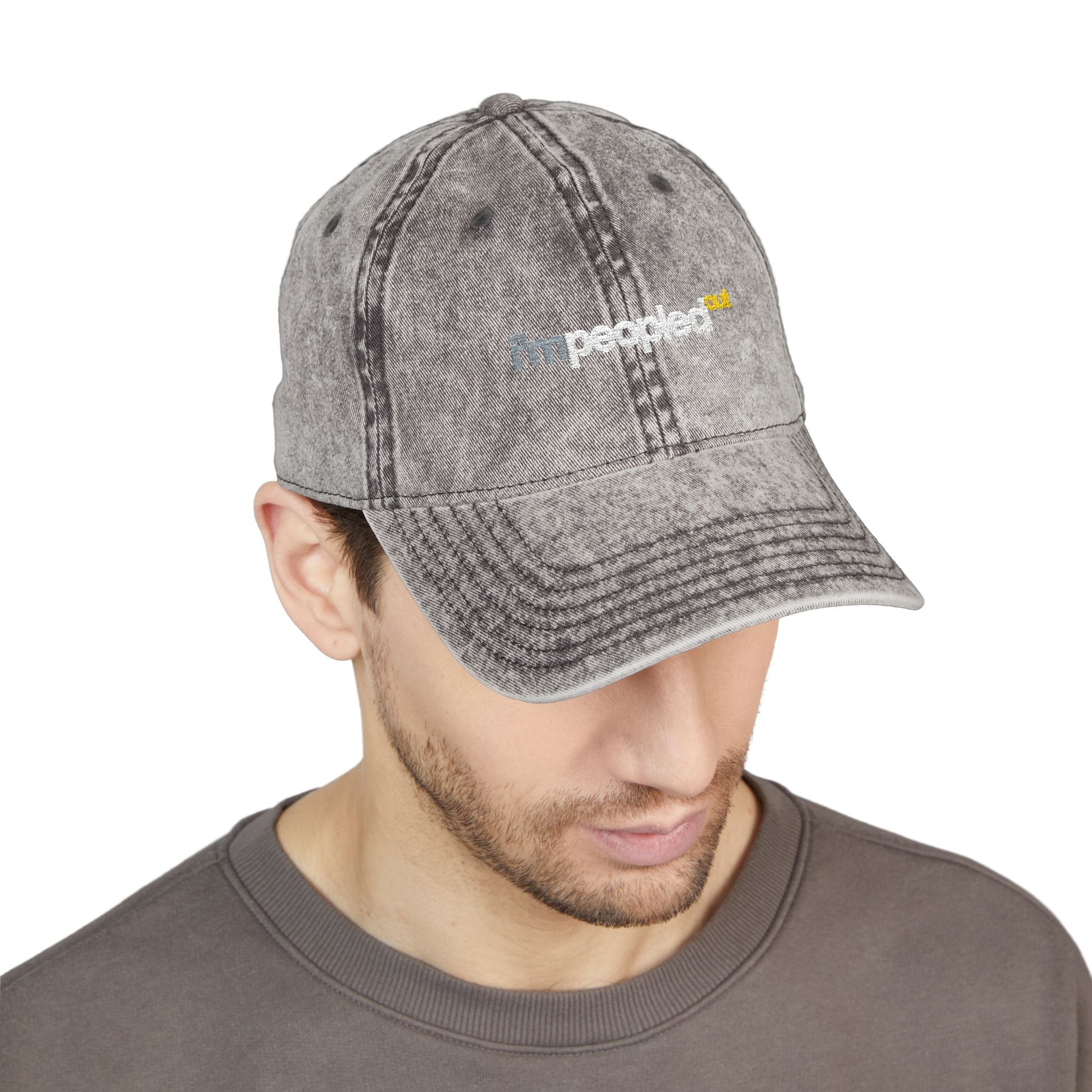 DNKE Vintage Embroidered 'I'm Peopled Out' Washed Cap