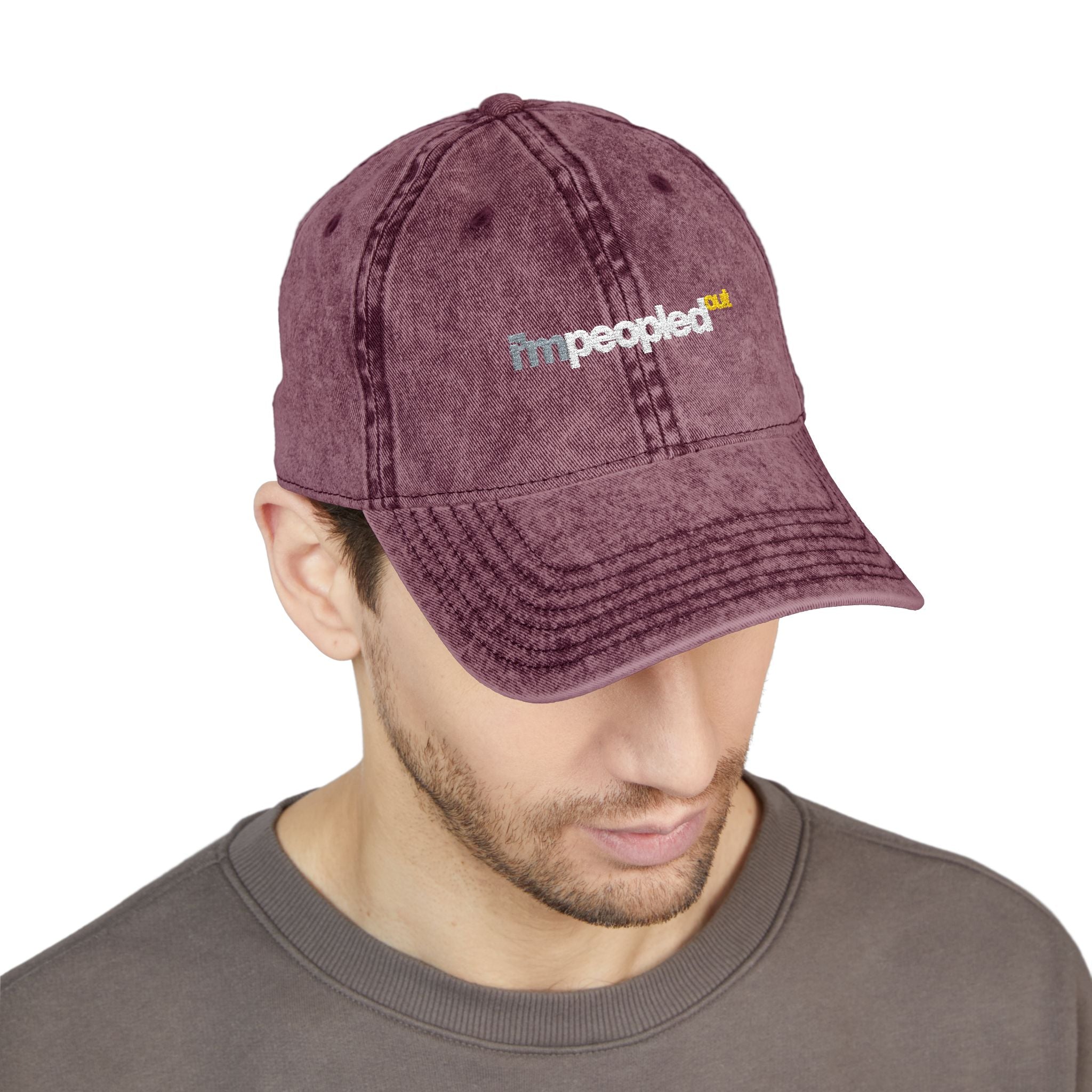 DNKE Vintage Embroidered 'I'm Peopled Out' Washed Cap