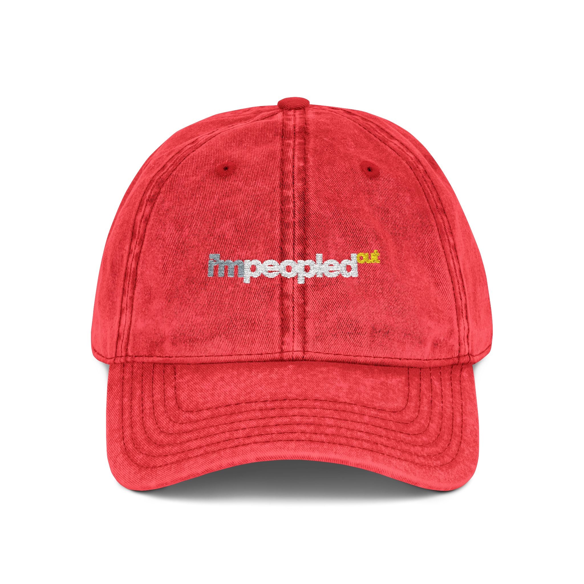 DNKE Vintage Embroidered 'I'm Peopled Out' Washed Cap